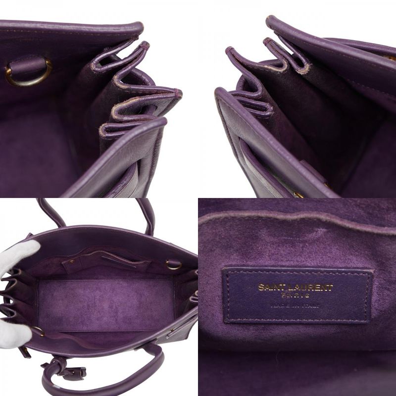 Saint Laurent Sac de Jour Nano Handbag Shoulder Bag 2way Purple Leather Women's