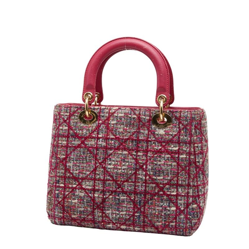 Dior Lady Dior Medium Handbag Shoulder Bag 2way Pink Tweed Leather Ladies Dior