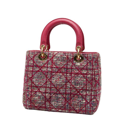 Dior Lady Dior Medium Handbag Shoulder Bag 2way Pink Tweed Leather Ladies Dior