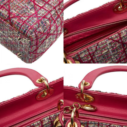 Dior Lady Dior Medium Handbag Shoulder Bag 2way Pink Tweed Leather Ladies Dior