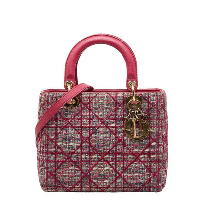 Dior Lady Dior Medium Handbag Shoulder Bag 2way Pink Tweed Leather Ladies Dior
