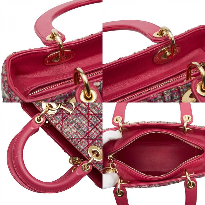Dior Lady Dior Medium Handbag Shoulder Bag 2way Pink Tweed Leather Ladies Dior