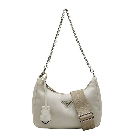 Prada Re-Edition Triangle Logo Plate Shoulder Bag Handbag 2way White Beige