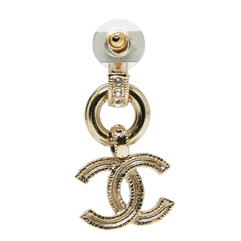 Chanel Vintage Logo Here Mark Rhinestone One Ear Only Gold Plated Ladies Chanel