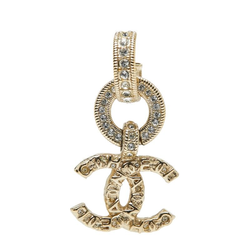 Chanel Vintage Logo Here Mark Rhinestone One Ear Only Gold Plated Ladies Chanel