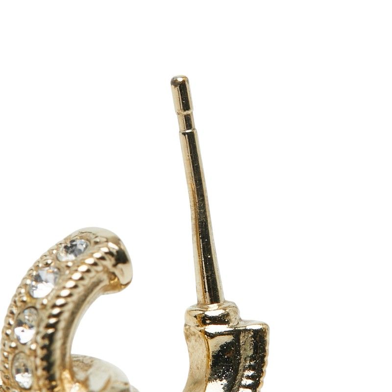 Chanel Vintage Logo Here Mark Rhinestone One Ear Only Gold Plated Ladies Chanel