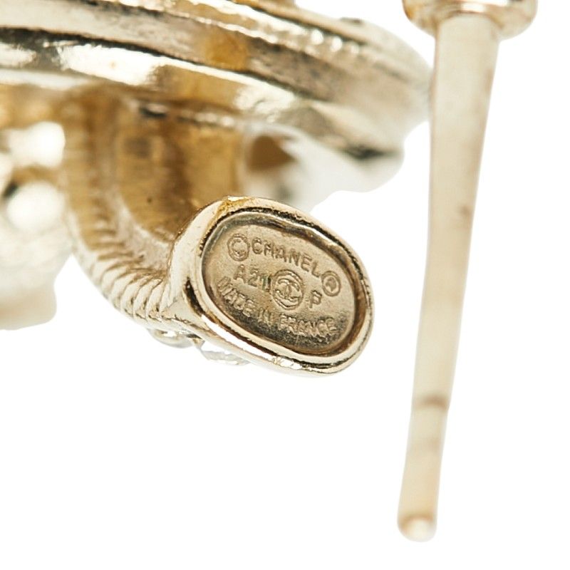 Chanel Vintage Logo Here Mark Rhinestone One Ear Only Gold Plated Ladies Chanel