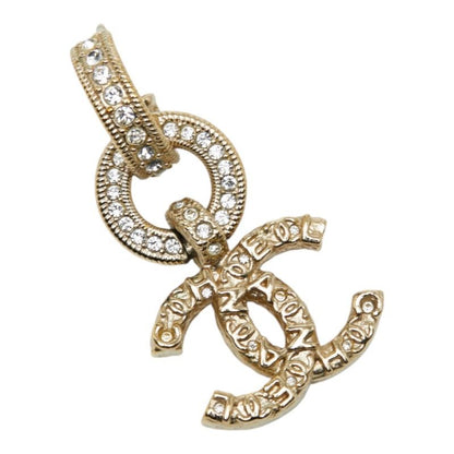 Chanel Vintage Logo Here Mark Rhinestone One Ear Only Gold Plated Ladies Chanel