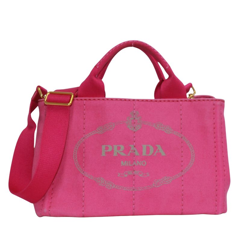 Prada Canapa Canvas Pink Purple Tote Bag Gold B2439g