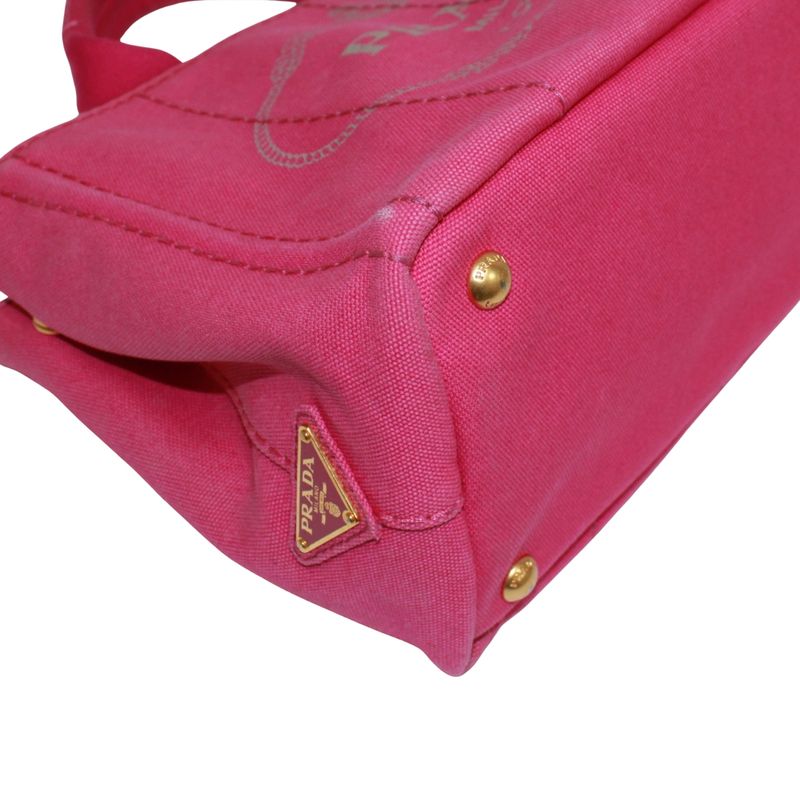 Prada Canapa Canvas Pink Purple Tote Bag Gold B2439g