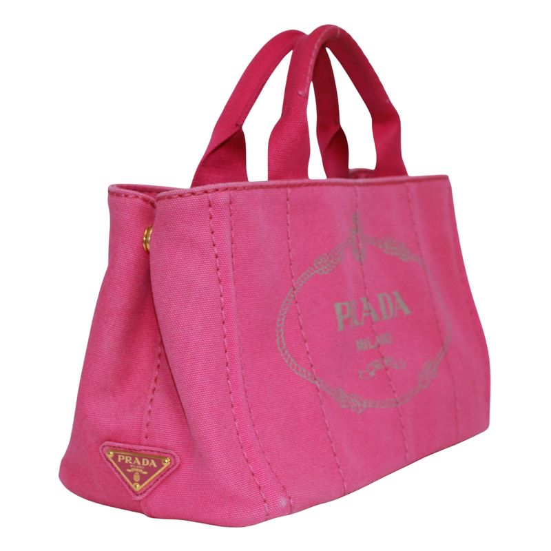 Prada Canapa Canvas Pink Purple Tote Bag Gold B2439g