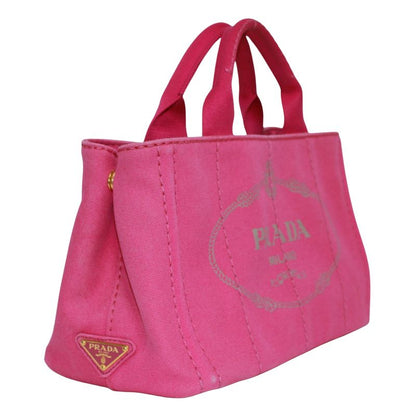 Prada Canapa Canvas Pink Purple Tote Bag Gold B2439g