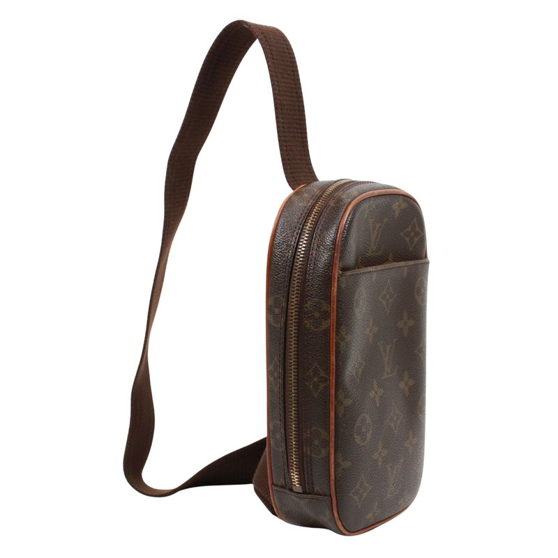 Louis Vuitton Pochette Gange Monogram Leather ×pvc Brown Body Bag Gold M51870