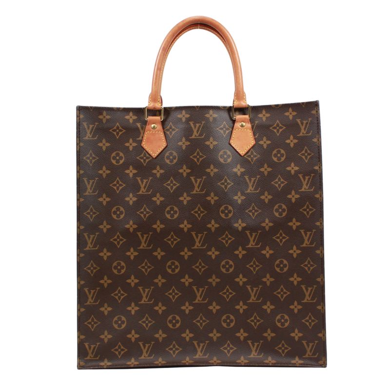 Louis Vuitton Sac Plastic Monogram Handbag Leather ×pvc Brown Tote Bag Gold