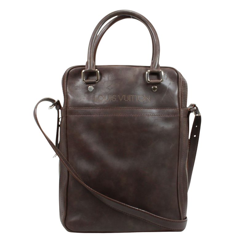 Louis Vuitton Porto Documento Vertical Leather Brown Shoulder Bag Silver