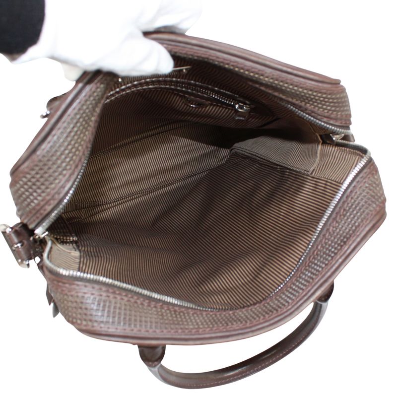 Louis Vuitton Porto Documento Vertical Leather Brown Shoulder Bag Silver