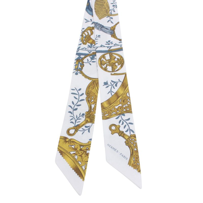 Hermes Twilly Silk Yellow X White X Light Blue Scarf/muffler