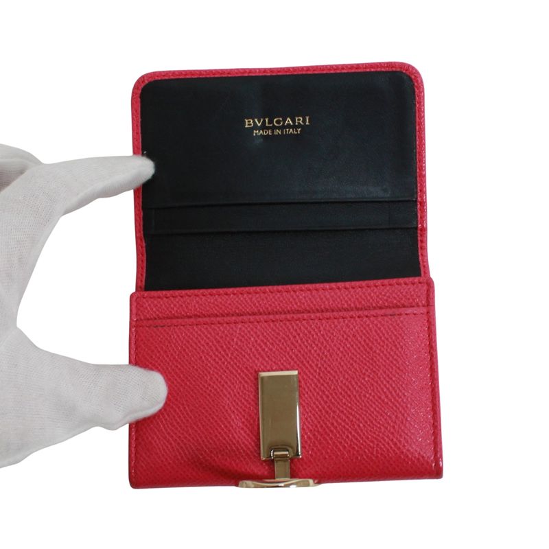 Bvlgari Leather Pink Card Case Gold