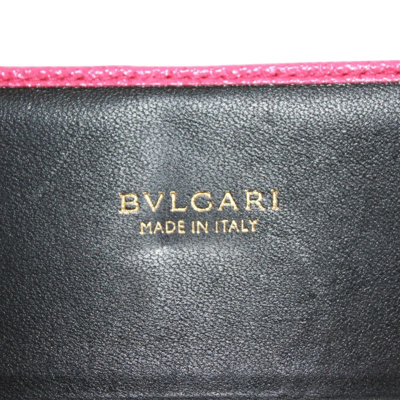 Bvlgari Leather Pink Card Case Gold
