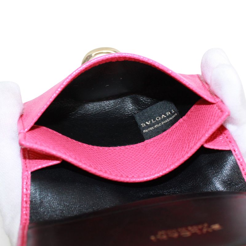 Bvlgari Leather Pink Card Case Gold