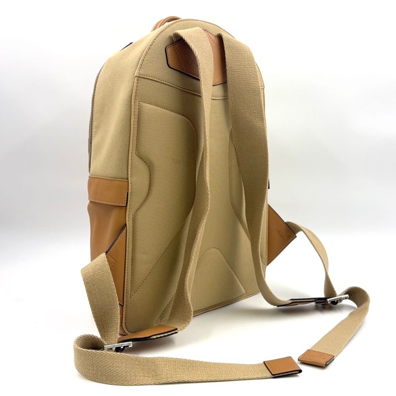 Loewe Round Leather X Canvas Brown Backpack Silver