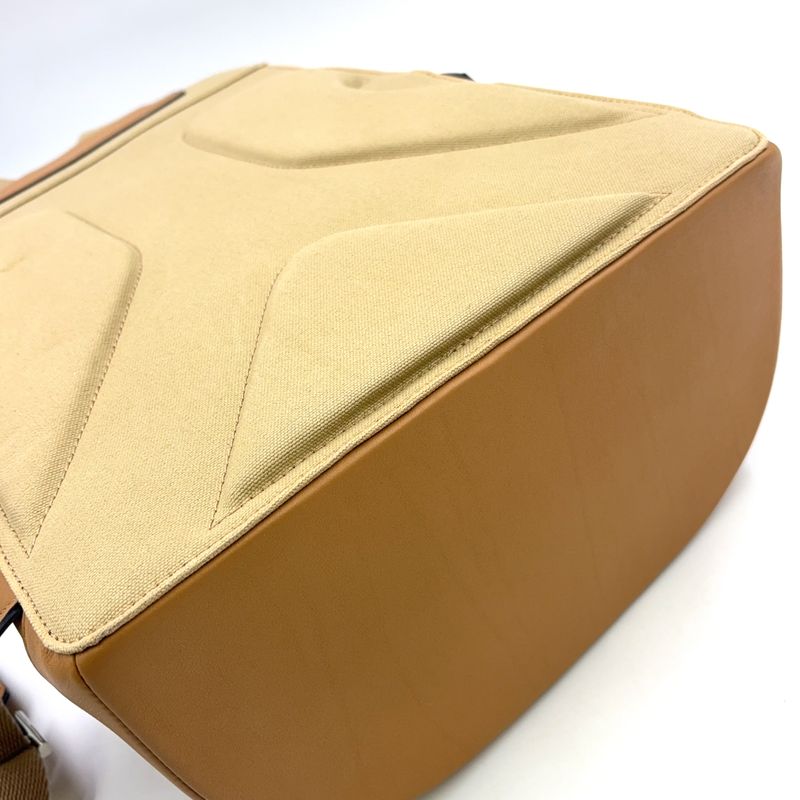 Loewe Round Leather X Canvas Brown Backpack Silver