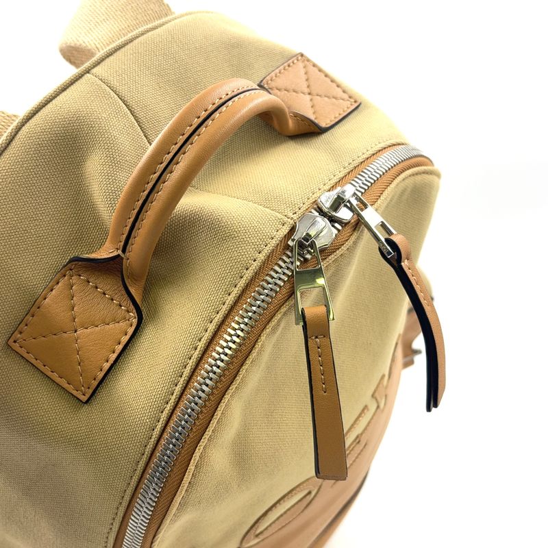 Loewe Round Leather X Canvas Brown Backpack Silver