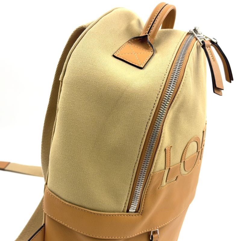 Loewe Round Leather X Canvas Brown Backpack Silver