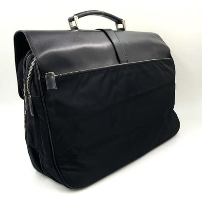 Prada Leather Flap X Nylon Leather X Nylon Black Business Bag Silver