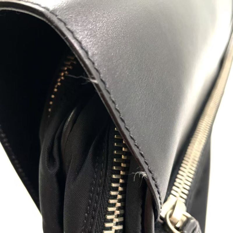 Prada Leather Flap X Nylon Leather X Nylon Black Business Bag Silver