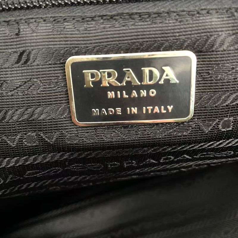Prada Leather Flap X Nylon Leather X Nylon Black Business Bag Silver