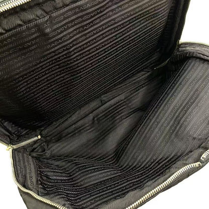 Prada Leather Flap X Nylon Leather X Nylon Black Business Bag Silver