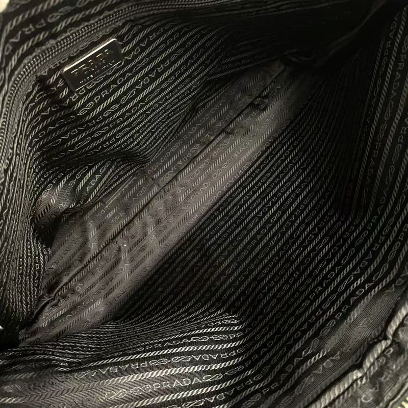 Prada Leather Flap X Nylon Leather X Nylon Black Business Bag Silver