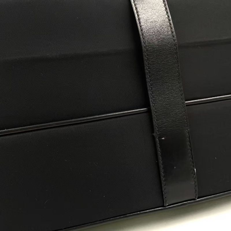 Prada Leather Flap X Nylon Leather X Nylon Black Business Bag Silver