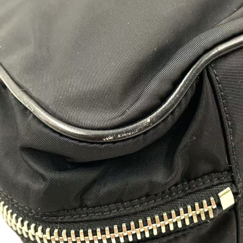 Prada Leather Flap X Nylon Leather X Nylon Black Business Bag Silver