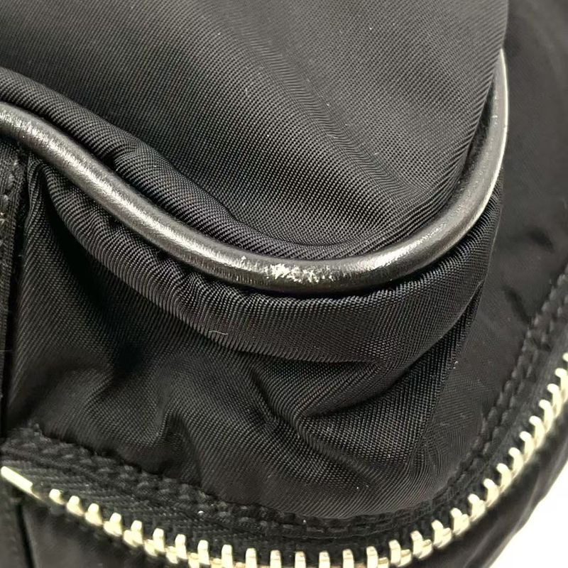 Prada Leather Flap X Nylon Leather X Nylon Black Business Bag Silver