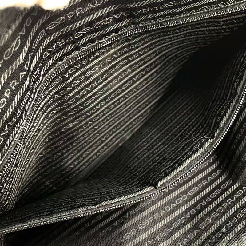 Prada Leather Flap X Nylon Leather X Nylon Black Business Bag Silver