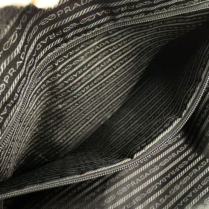 Prada Leather Flap X Nylon Leather X Nylon Black Business Bag Silver