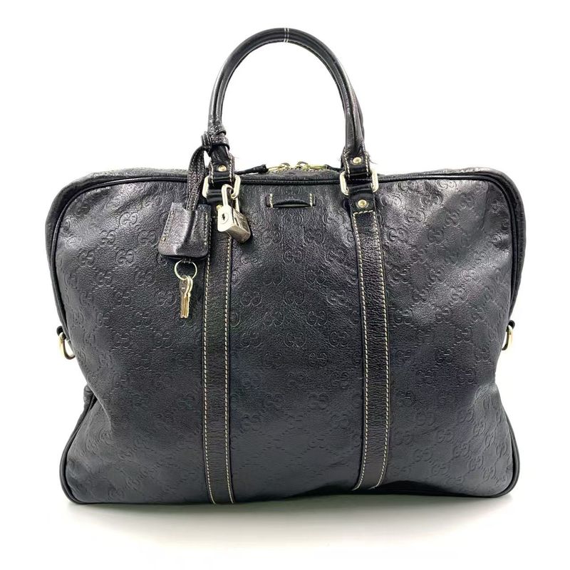 Gucci GG Prime Leather Black Business Bag Gold 201480
