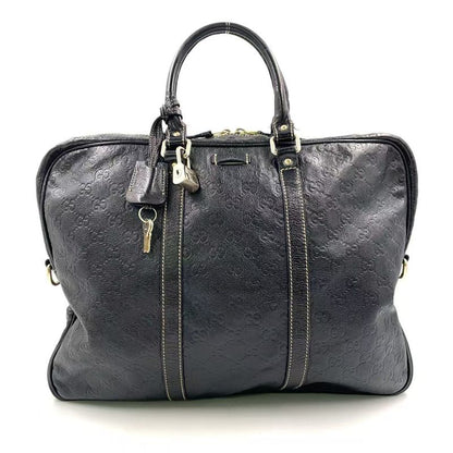 Gucci GG Prime Leather Black Business Bag Gold 201480