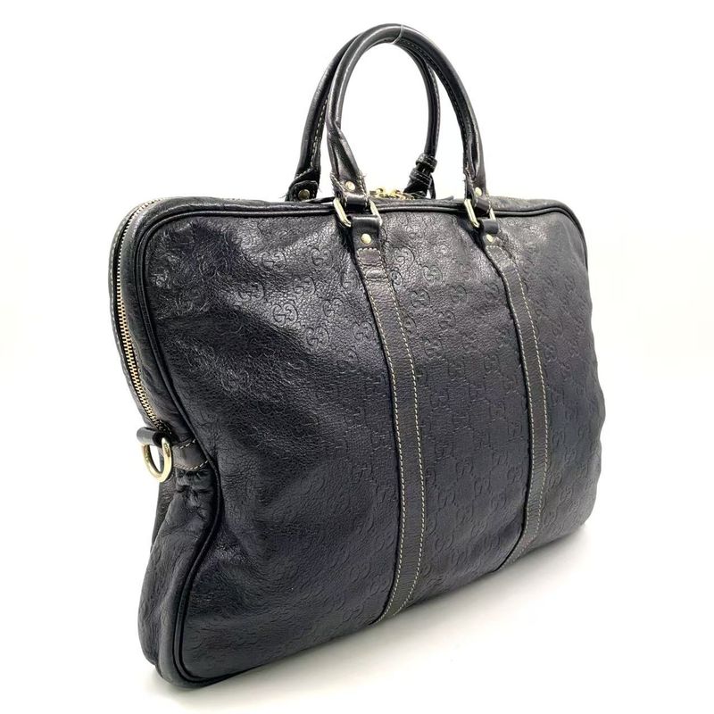 Gucci GG Prime Leather Black Business Bag Gold 201480