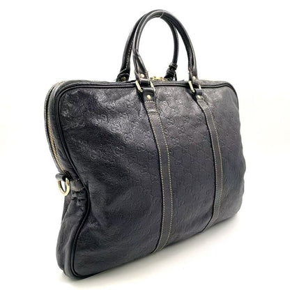 Gucci GG Prime Leather Black Business Bag Gold 201480