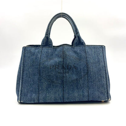 Prada Kanapa Denim Blue Tote Bag Gold