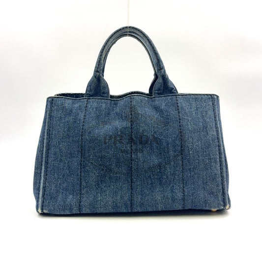 Prada Kanapa Denim Blue Tote Bag Gold