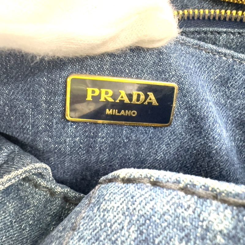 Prada Kanapa Denim Blue Tote Bag Gold