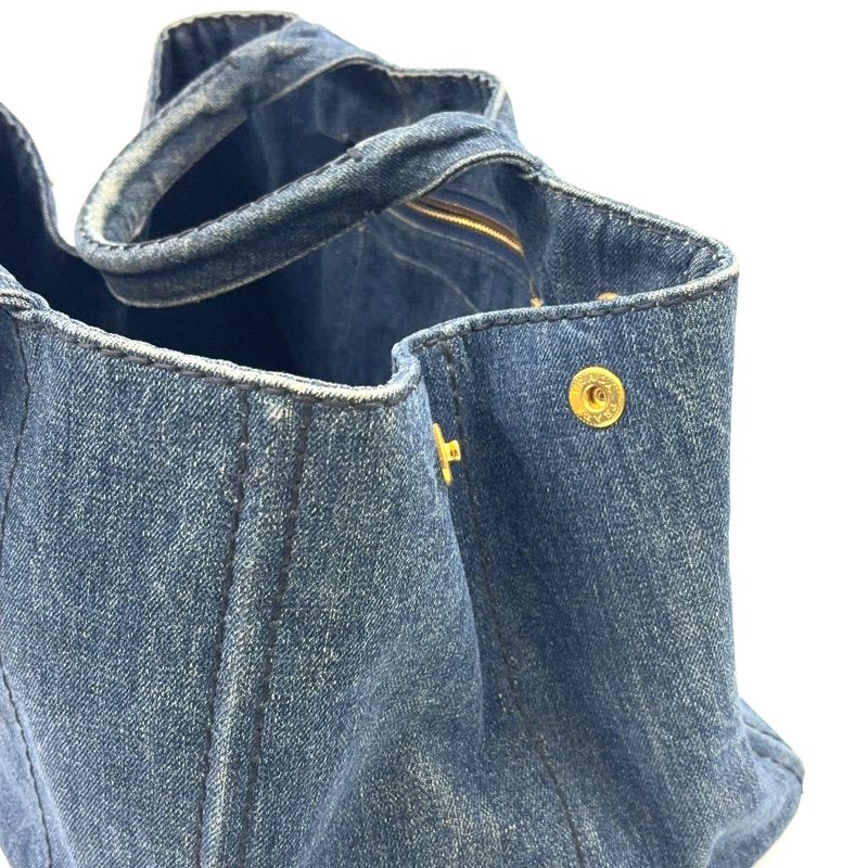 Prada Kanapa Denim Blue Tote Bag Gold