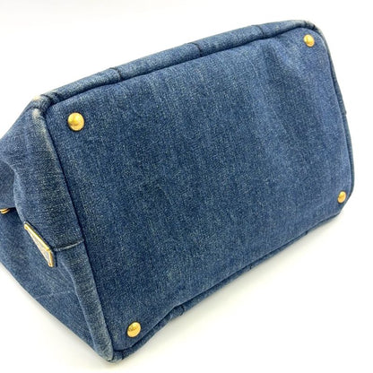 Prada Kanapa Denim Blue Tote Bag Gold