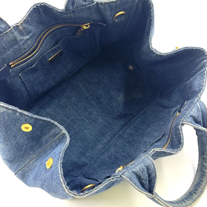 Prada Kanapa Denim Blue Tote Bag Gold
