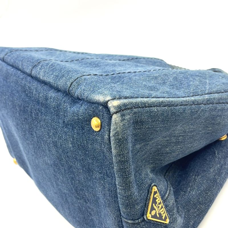 Prada Kanapa Denim Blue Tote Bag Gold