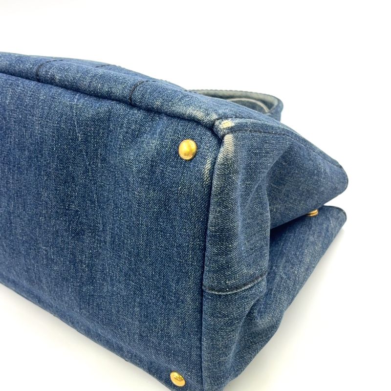 Prada Kanapa Denim Blue Tote Bag Gold